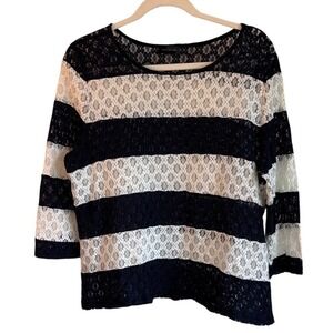 The Limited Blouse Top Navy White Lace Striped Stretch Size M Casual Spring